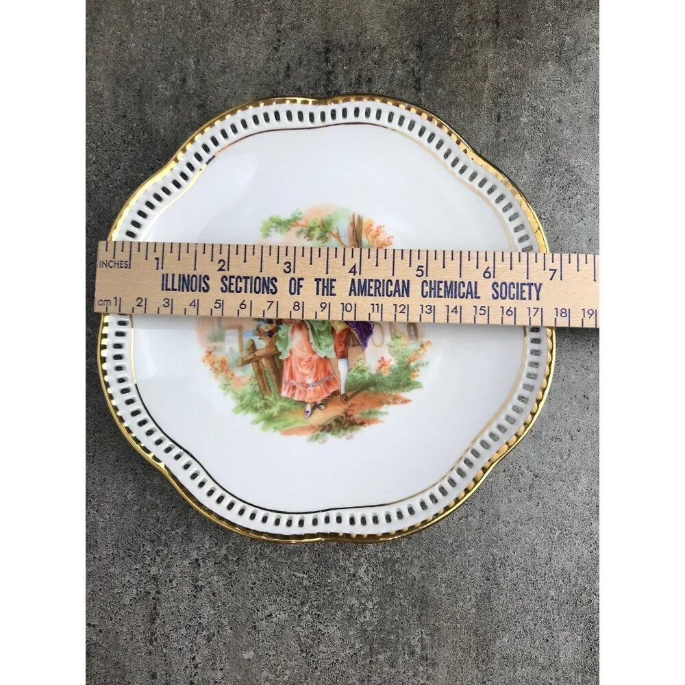 Vintage Schumann Arzberg Germany Porcelain Dish Scalloped Gold Trim Man/Woman - Picture 8 of 8